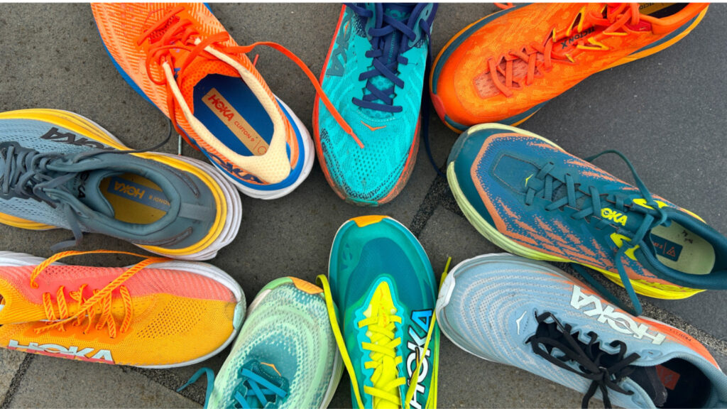 Hoka One Flat Sneakers brand philosophy illustration showing the evolution of their minimalist design approach